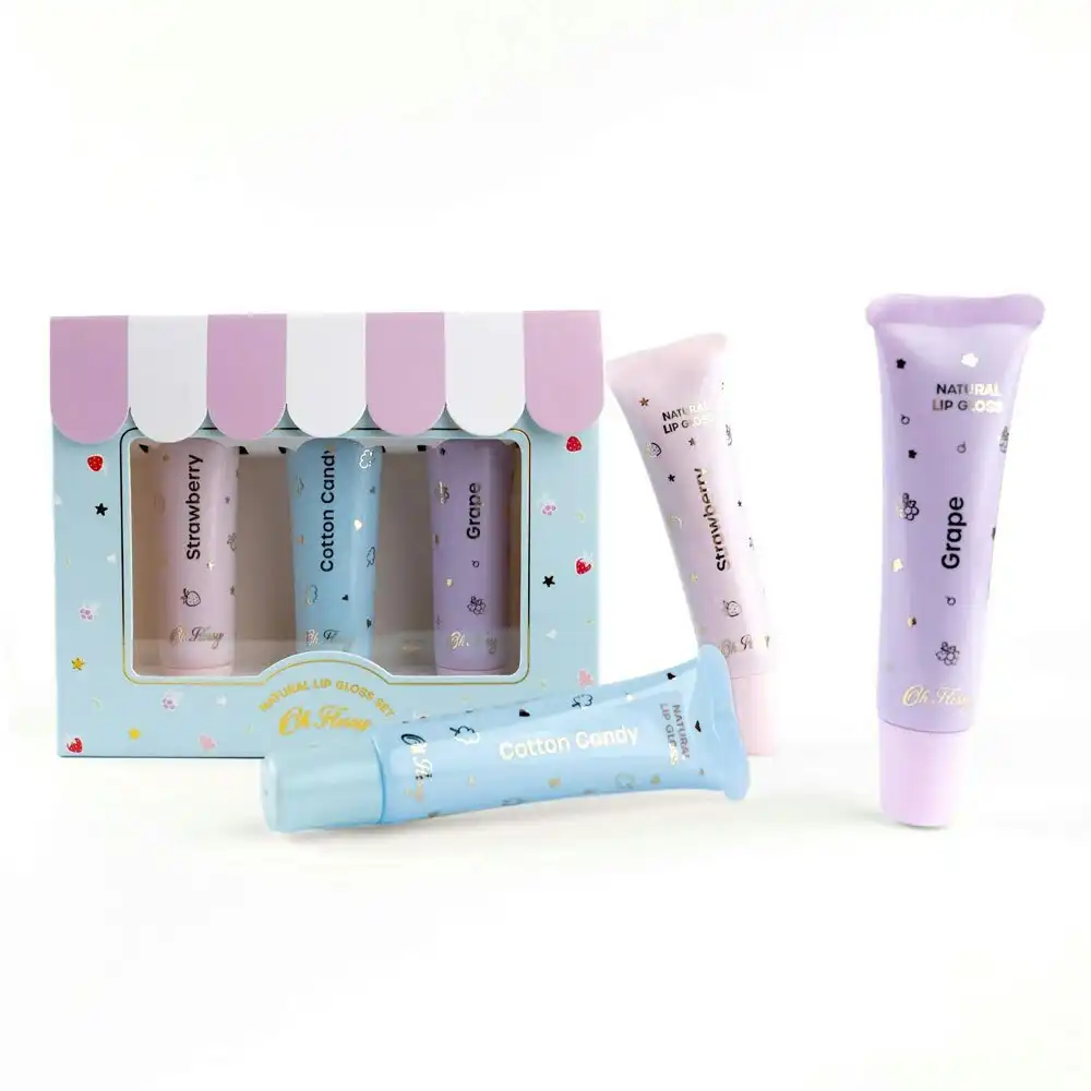 3pc Oh Flossy Natural Kids/Childrens Glassy Lip Gloss/Glaze Beauty Set 3y+