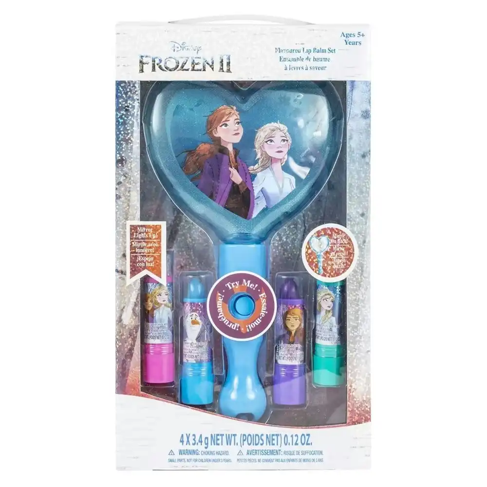 Frozen 2 Kids/Childrens Cosmetics Facial Care Lip Balm Set w/Light Up Mirror 5+