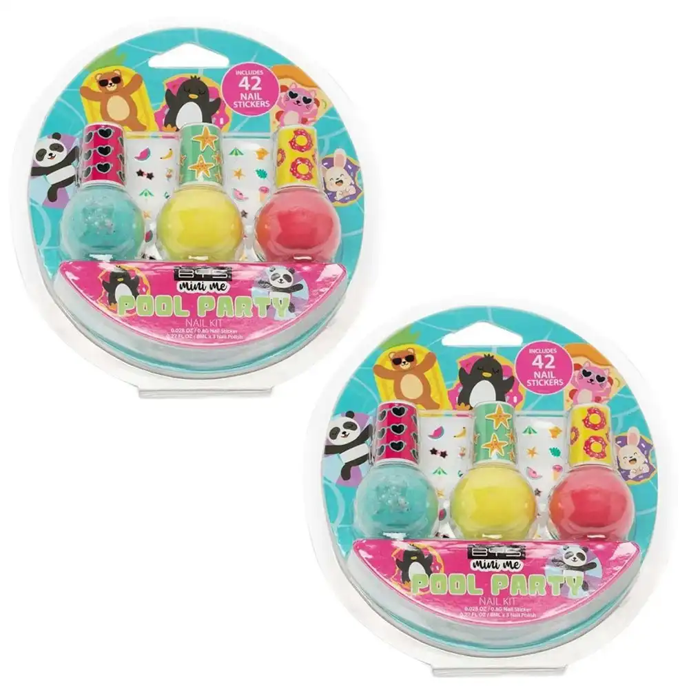 2x 3pc BYS Mini Me Kids Colour Enamel Nail Polish & Sticker Kit Pool Party 3y+