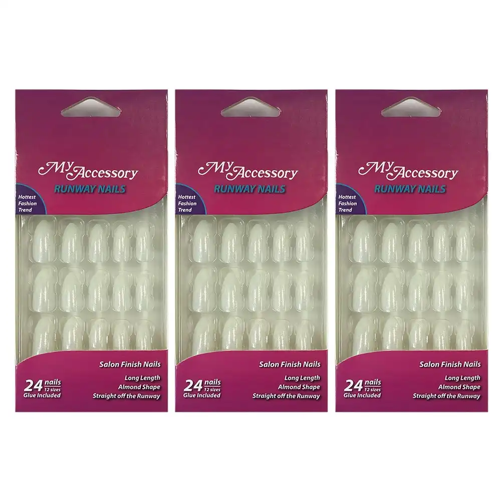 72pc My Accessory Runway Artificial Fake Glue On Glue On Nails Pearlised Almond