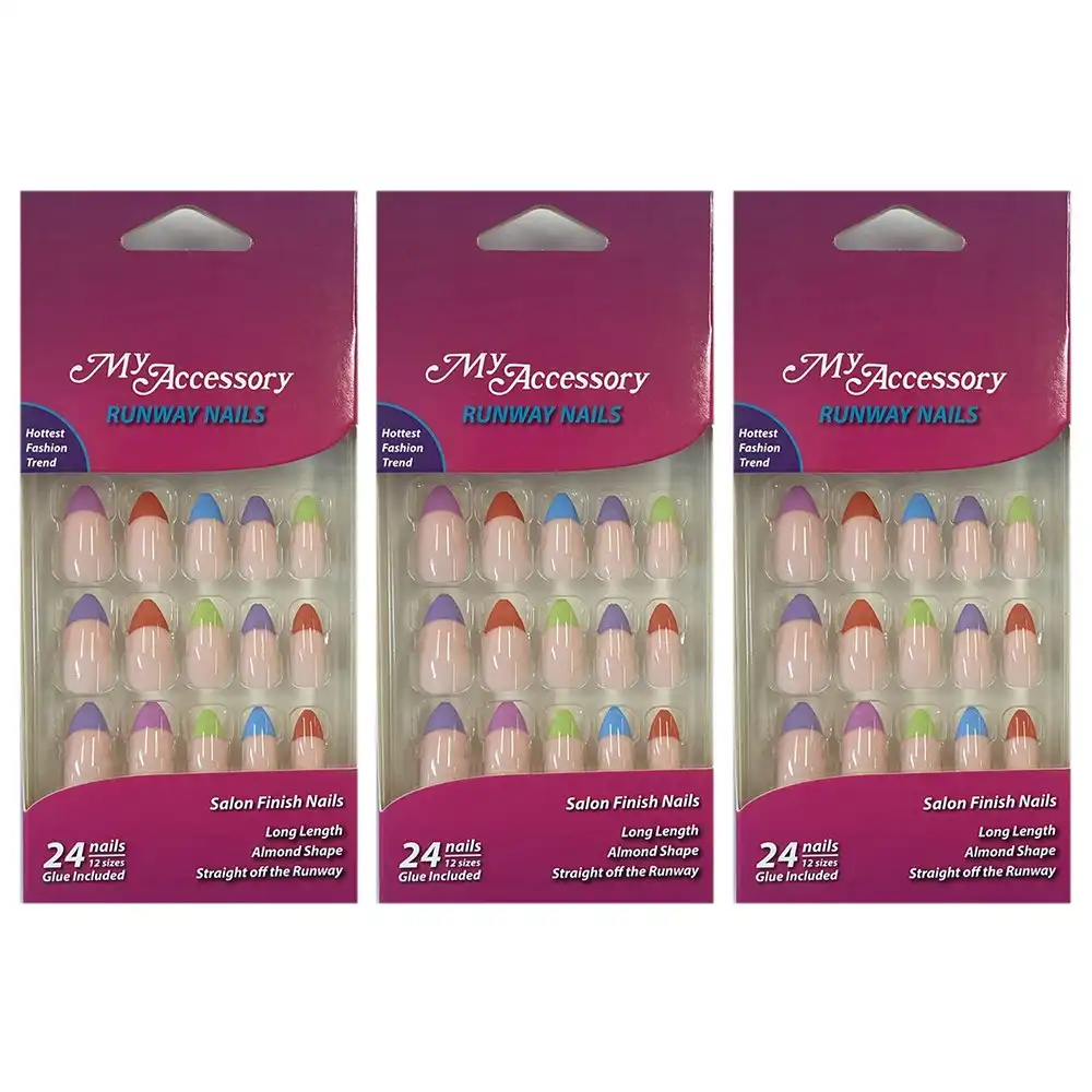 72pc My Accessory Runway Pastel Artificial Fake Glue On Nails Almond Manicure