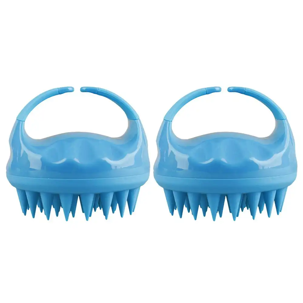 2x Liven Zen Scalp Care Silicone Cleansing Hair Massager Shower Brush Blue