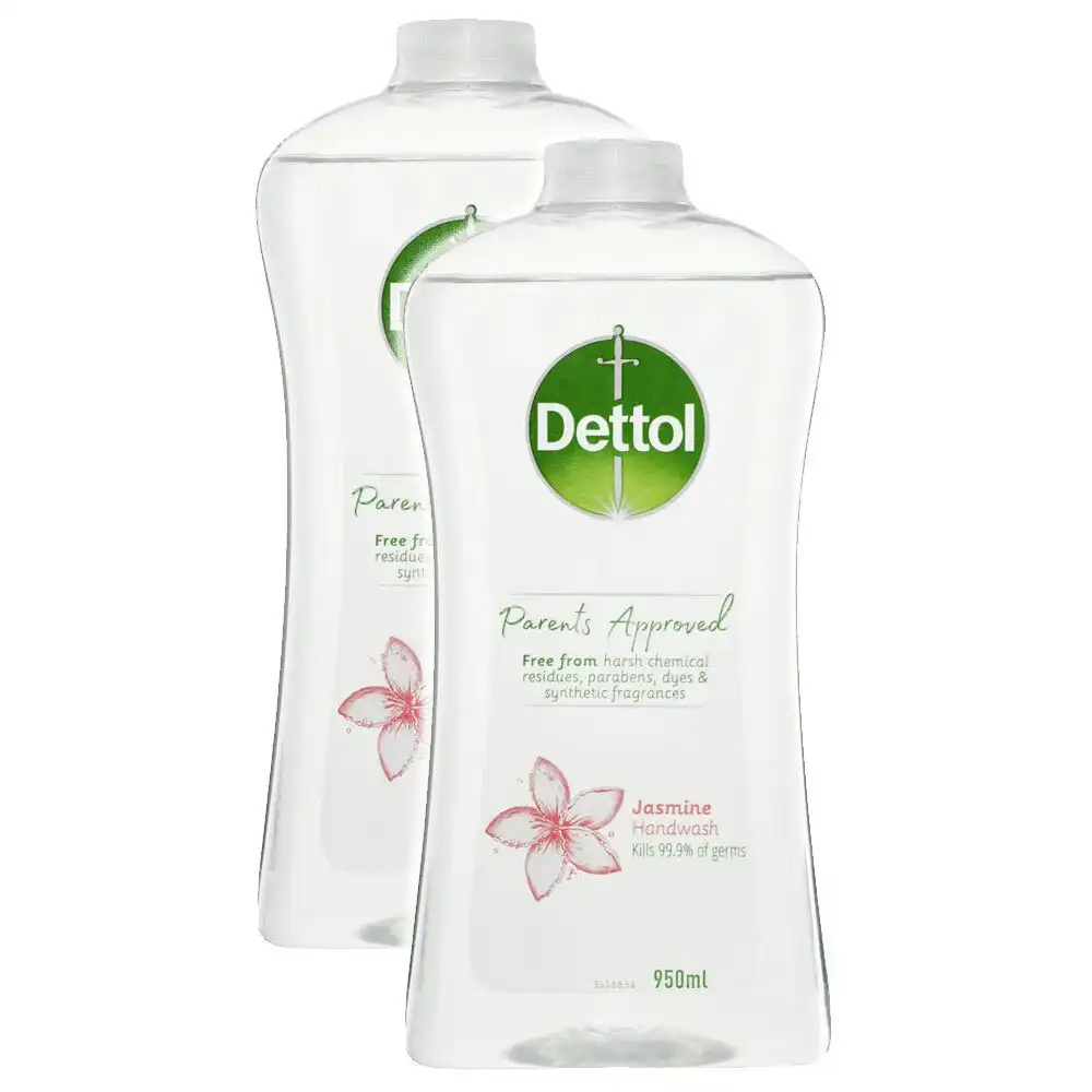 2x Dettol 950ml Hand Wash Jasmine Liquid Refill Parents Approved Washing/Hygiene