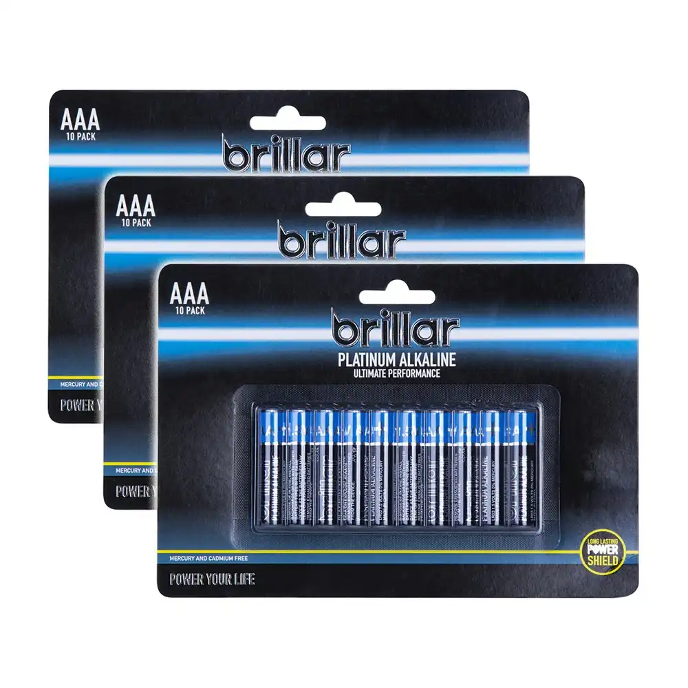 30x Brillar Multi-Pack AAA LR03 1.5v Battery Platinum Alkaline Batteries Blue