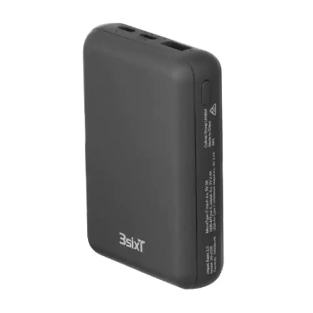 3sixT JetPak USB/USB-C Basix 2.0 10,000mAh Power Bank Phone Charging Battery BLK
