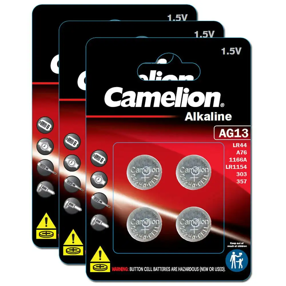 12pc Camelion Alkaline LR44/AG13 Button Cell Batteries For Calculator/Car Keys