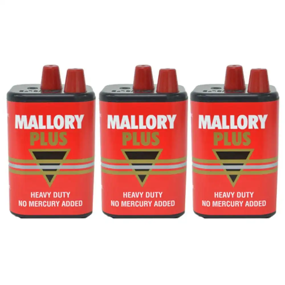 3x Mallory Plus Heavy Duty 6V Disposable Battery Mercury Free For Lantern/Torch