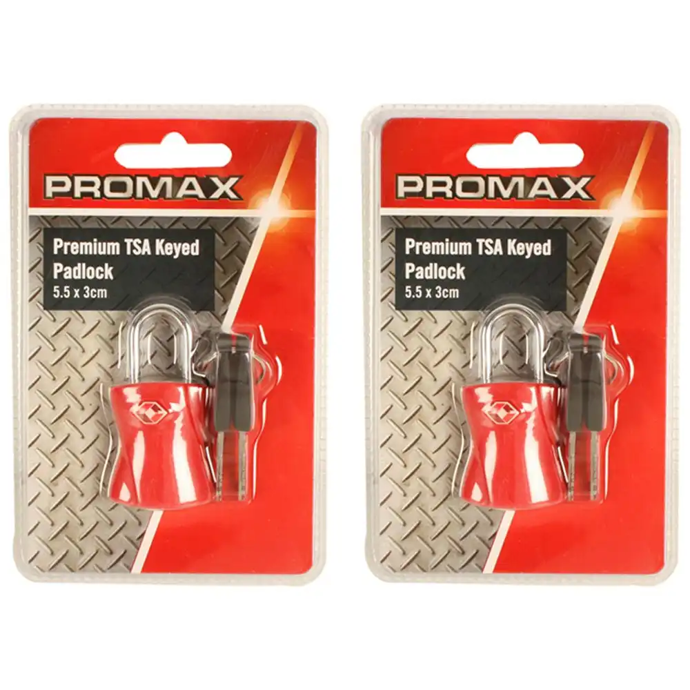 2x Promax Premium TSA 5.5cm Keyed Padlock Travel Luggage/Suitcase Security Lock