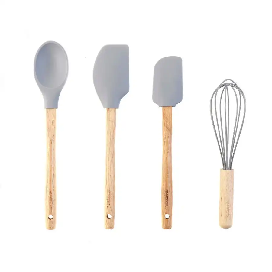 4pc Salter Silicone Food Cooking/Baking Tool/Utensil Set Whisk/Spatula/Spoon GRY