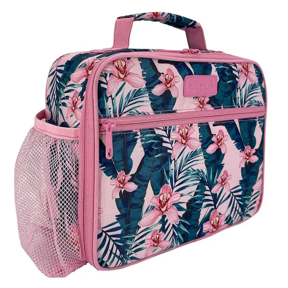 Sachi Style 321 Insulated 26cm Lunch Bag Storage w/ Bottle Holder Pink Orchids