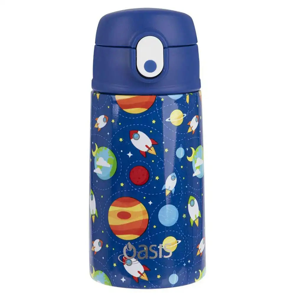 Oasis Double Wall Insulated Kids 400ml Drink Bottle Stainless Steel Outer Space
