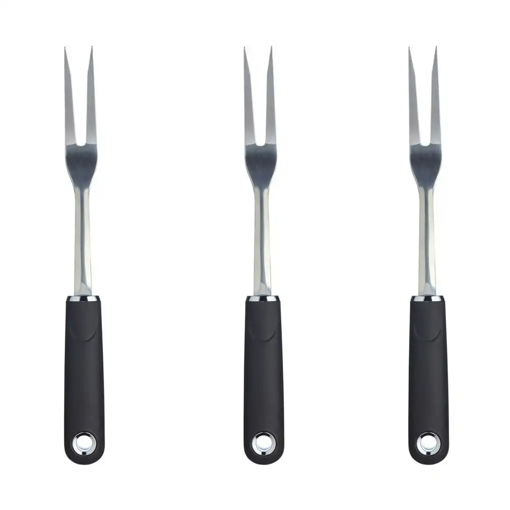 3x MasterCraft Soft Grip 32cm Stainless Steel Carving Fork Cooking Utensil Black