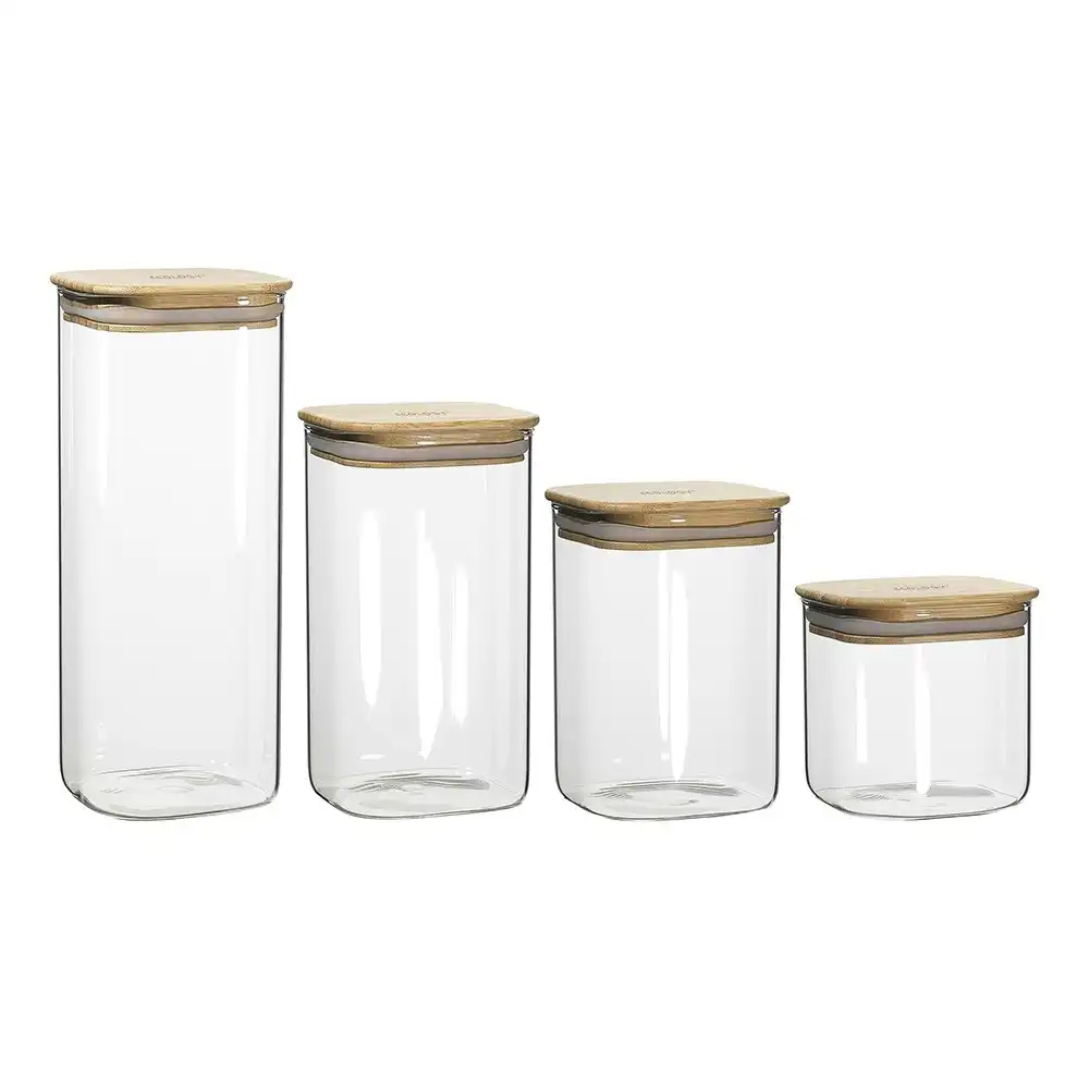 4pc Ecology Pantry Square Glass Canister Pantry Organiser Container w/Bamboo Lid