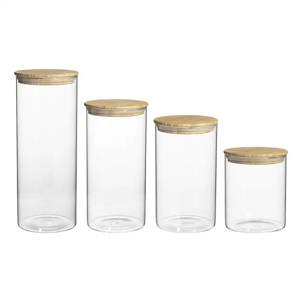 4pc Ecology Pantry Round Glass Canister Pantry Organiser Container w/ Bamboo Lid