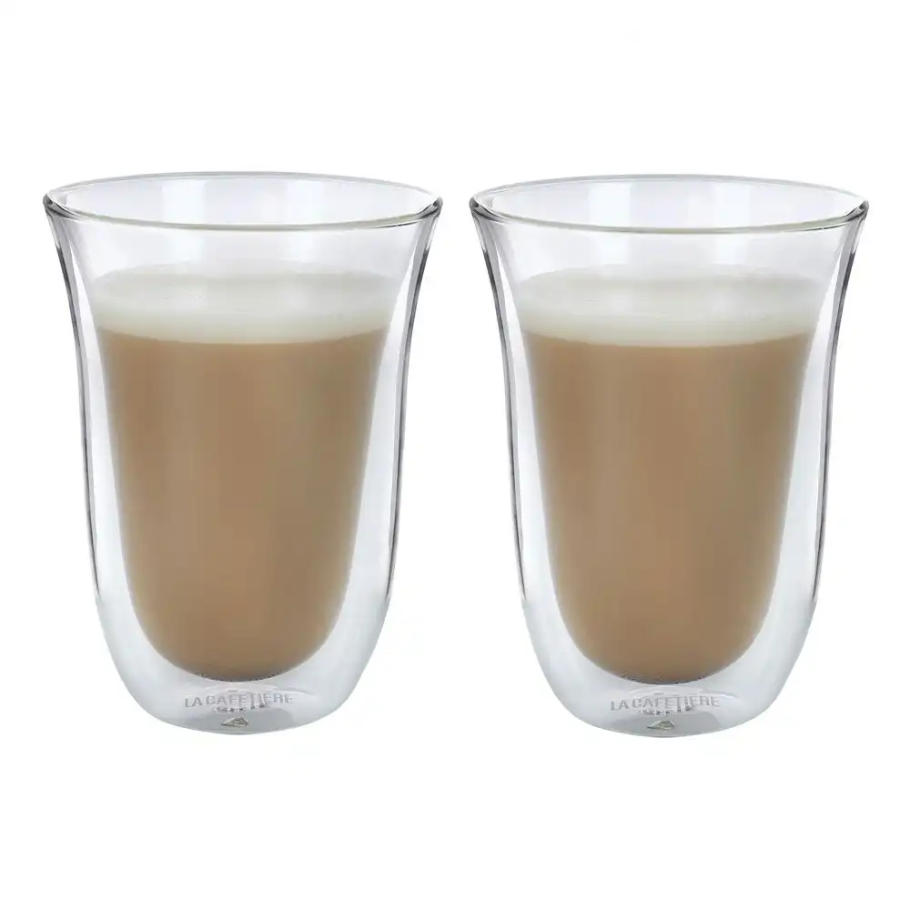 2pc La Cafetiere 300ml Double Walled Latte Glasses Drinking Coffee Mug Clear