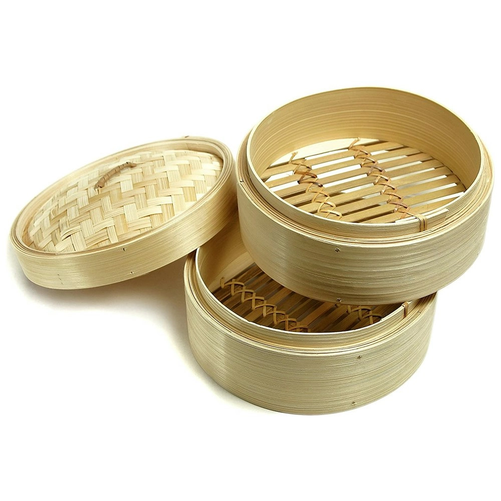 Ken Hom Excellence 2-Tier Round 20cm Bamboo Steamer Fish/Vegetables Cooker Brown