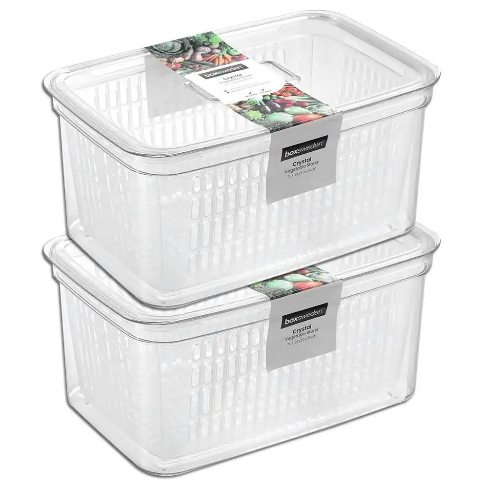 2x Boxsweden Crystal 7L Vegetable Storer/Storage Fridge Food Container Basket CL