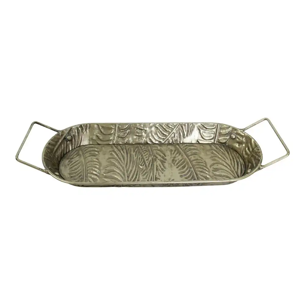 Metal 44cm Leaf Serving Tray Food/Fruit Vegetable Storage w/ Handles Silver