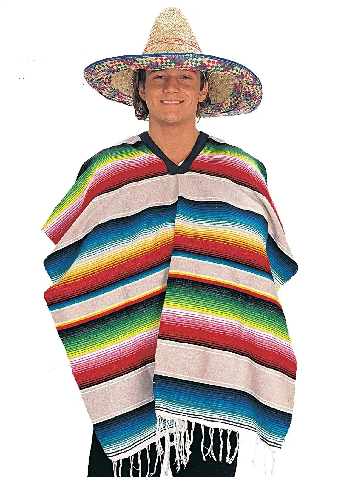 Rubies Sombrero Mexican Poncho Men's Party Dress Up Costume w/Hat Size Standard