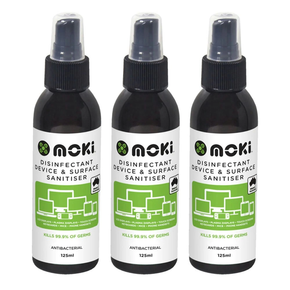 3x Moki Disinfectant Device Mobile Phone Surface Sanitiser Screen Cleaner 125ml