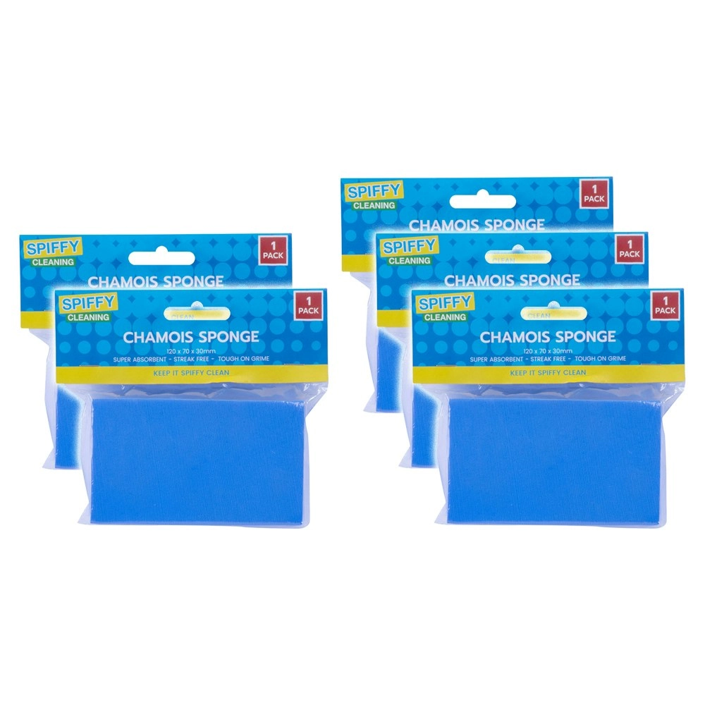 5x Spiffy Cleaning 12x7cm Super Absorbent Chamois Sponge Home/Kitchen Blue