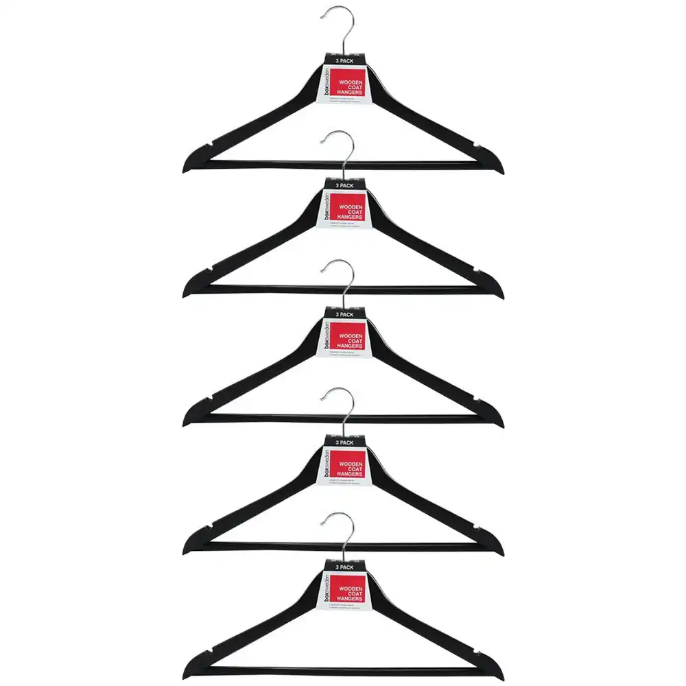 15pc Boxsweden 44.5cm Wooden Hanger/Wardrobe Organiser for Clothes/Shirt Black