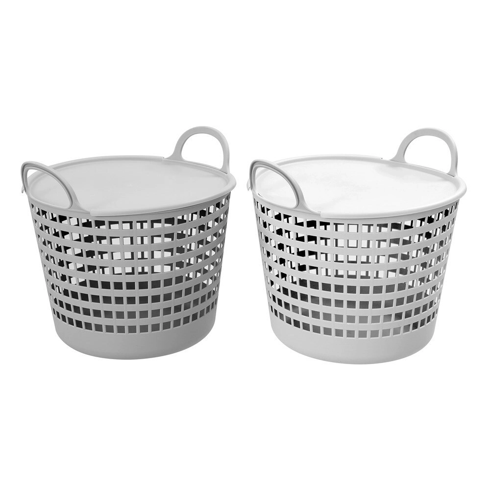 2x Boxsweden 26L/40x37.3cm Flexi Laundry Basket Lidded Clothes Storage Assrtd