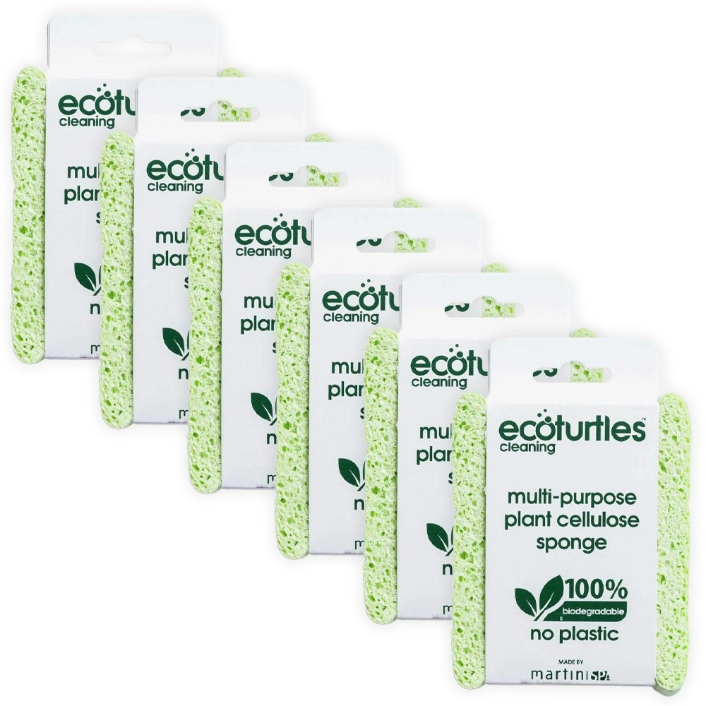 6x Eco Turtles Multipurpose Cellulose Sponge Home Kitchen/Bathroom Cleaning