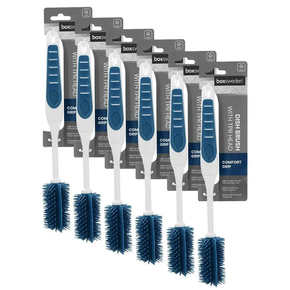 6x Boxsweden Dish Cleaning Brush 32.5cm Kitchen Pan Scrubber w/TPR Head Assorted