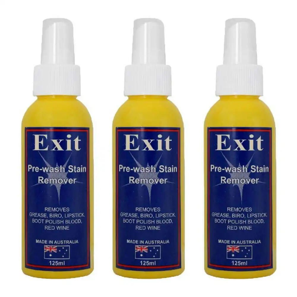 3x Exit Soap 125ml Spray Pre-Wash Stain Remover Grease/Ink Multi-Purpose Cleaner