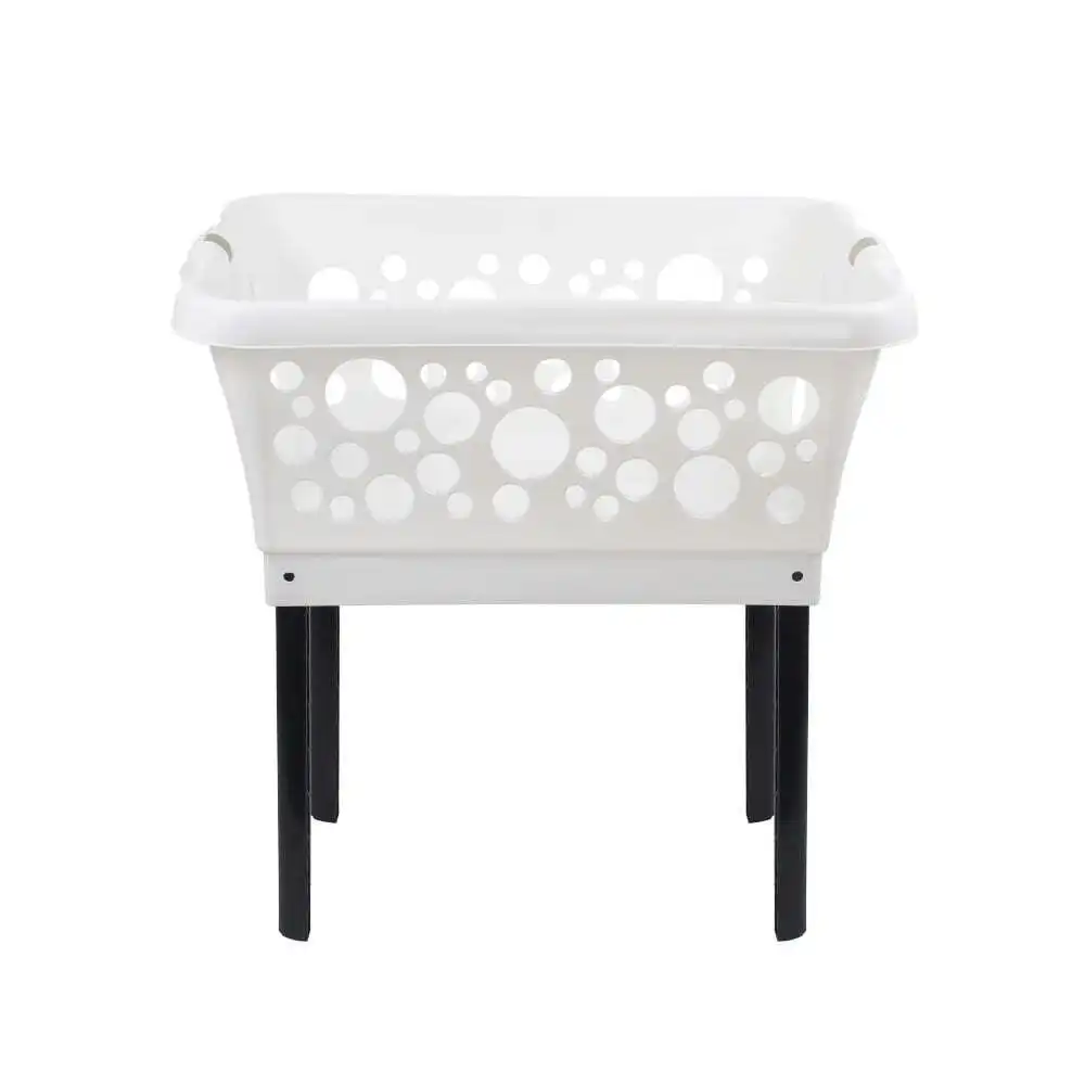 White Magic Plastic 50L Laundry Basket Clothes Standing Organiser Bin w/ Legs
