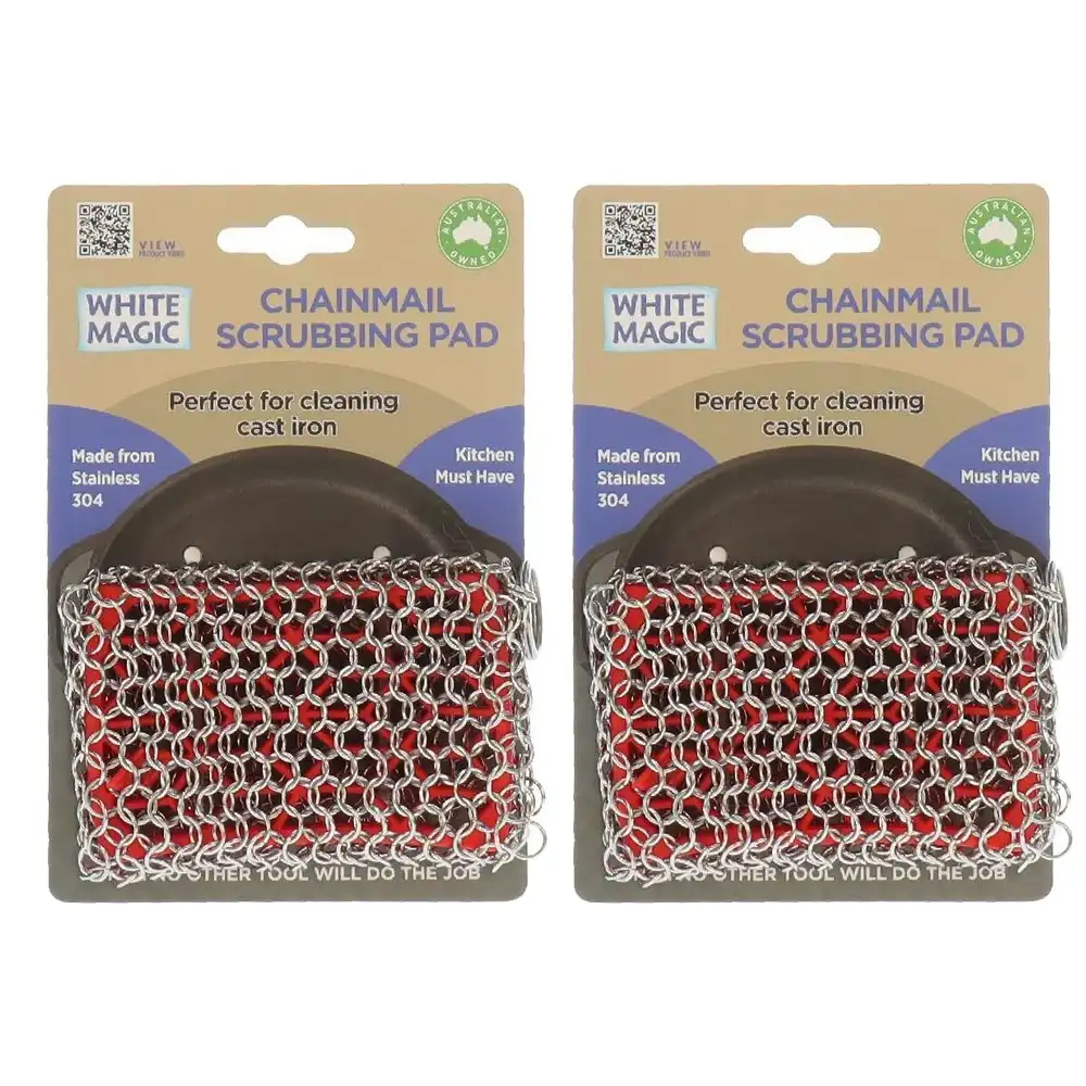 2x White Magic Stainless Steel 11cm Chainmail Scrubbing Pad Pot/Pan Residue