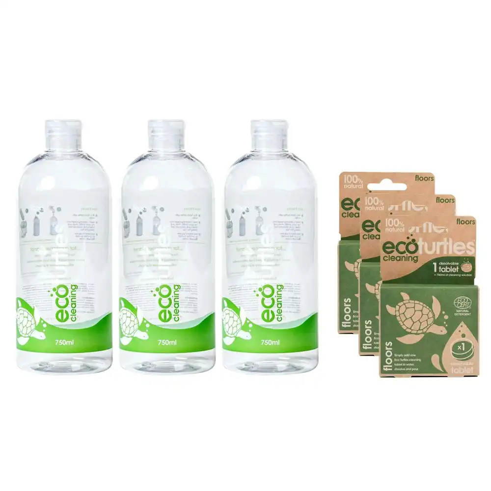 3x Eco-Cleaning Turtles Floors Cleaning Spray Reusable Bottle & Tablet Set