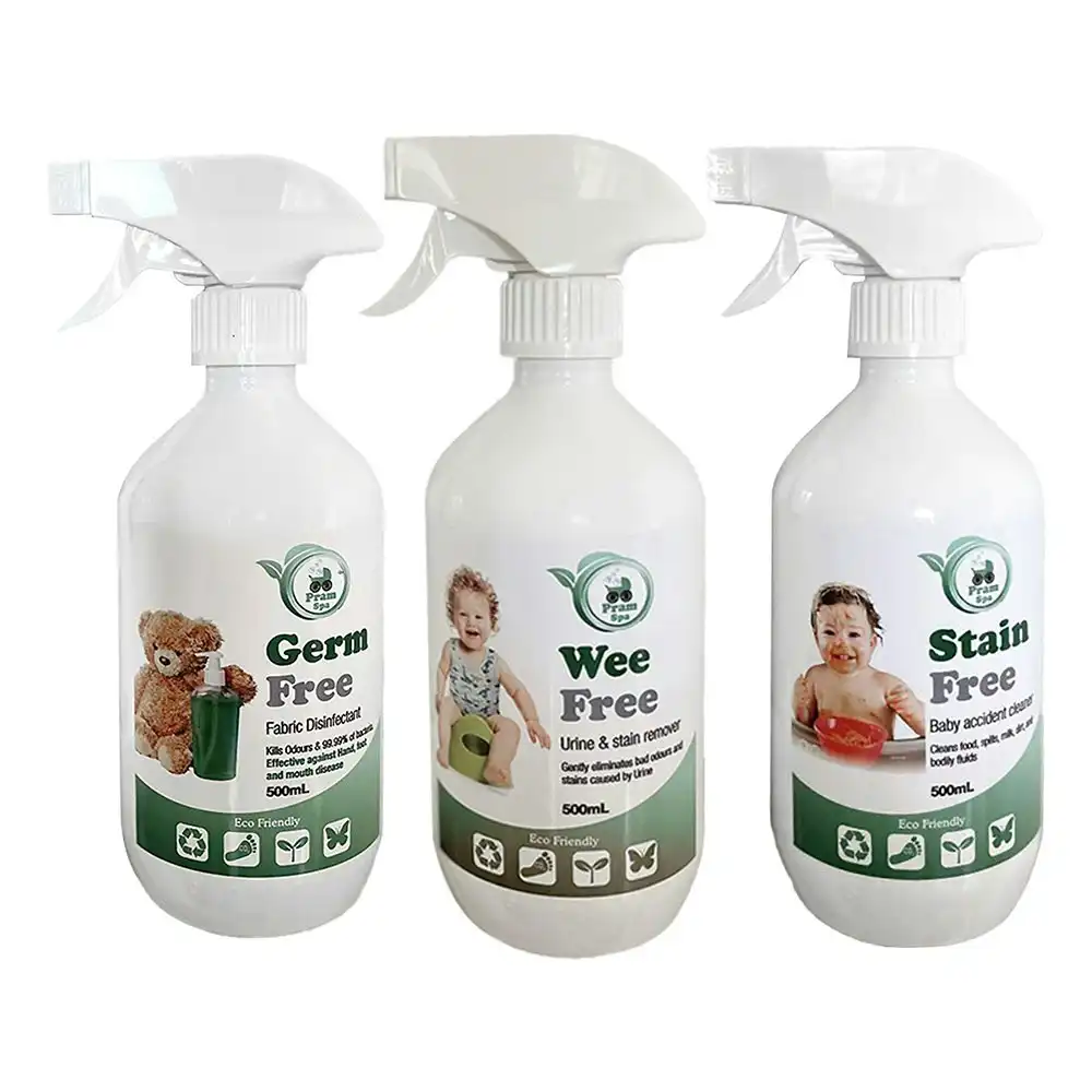 3pc Pram Spa 500ml Stain Free/Germ Free/Odour Remover Non Toxic Fabric Cleaner