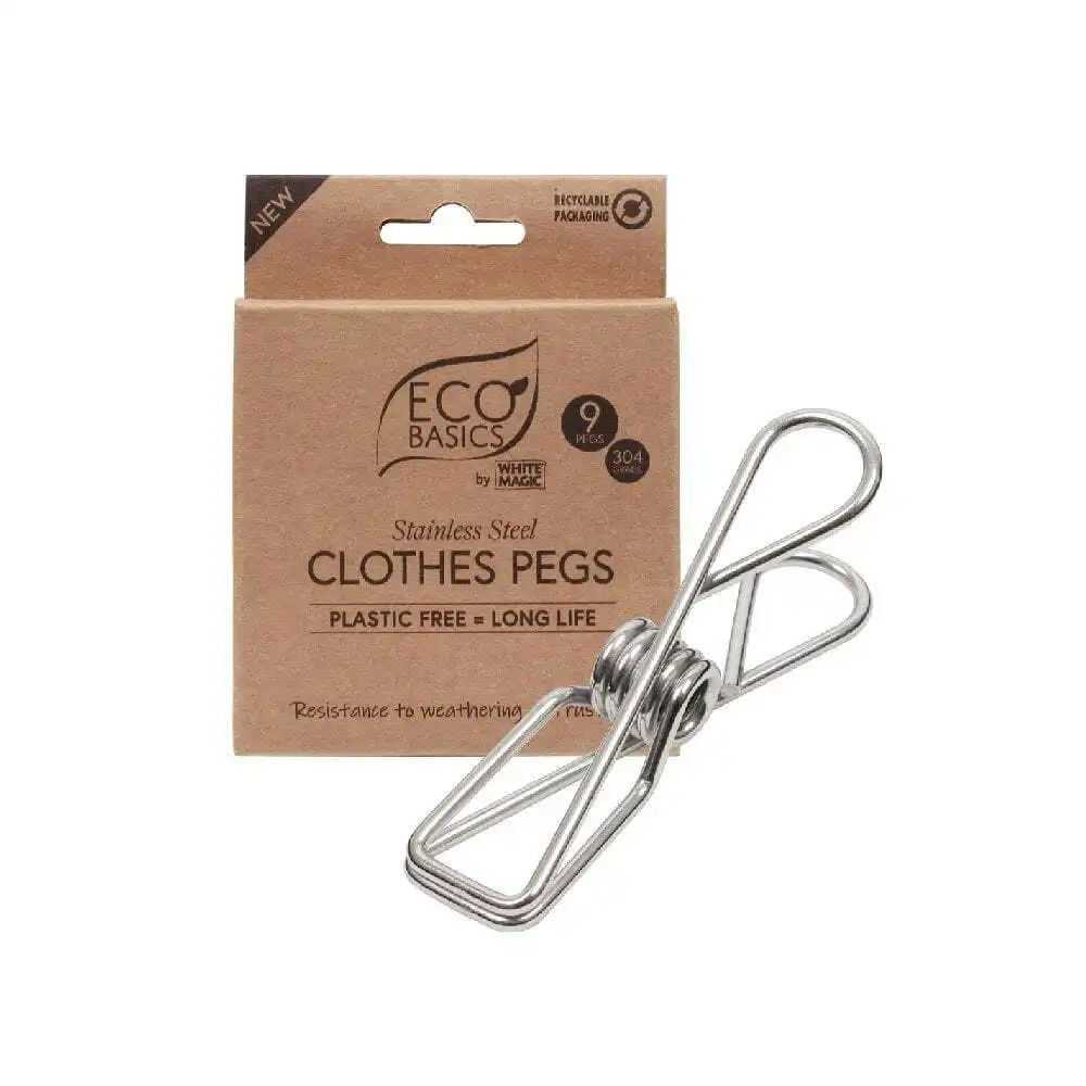 9PK Eco Basics 9cm Stainless Steel Clothes Pegs Hanging/Drying Fabric Clips