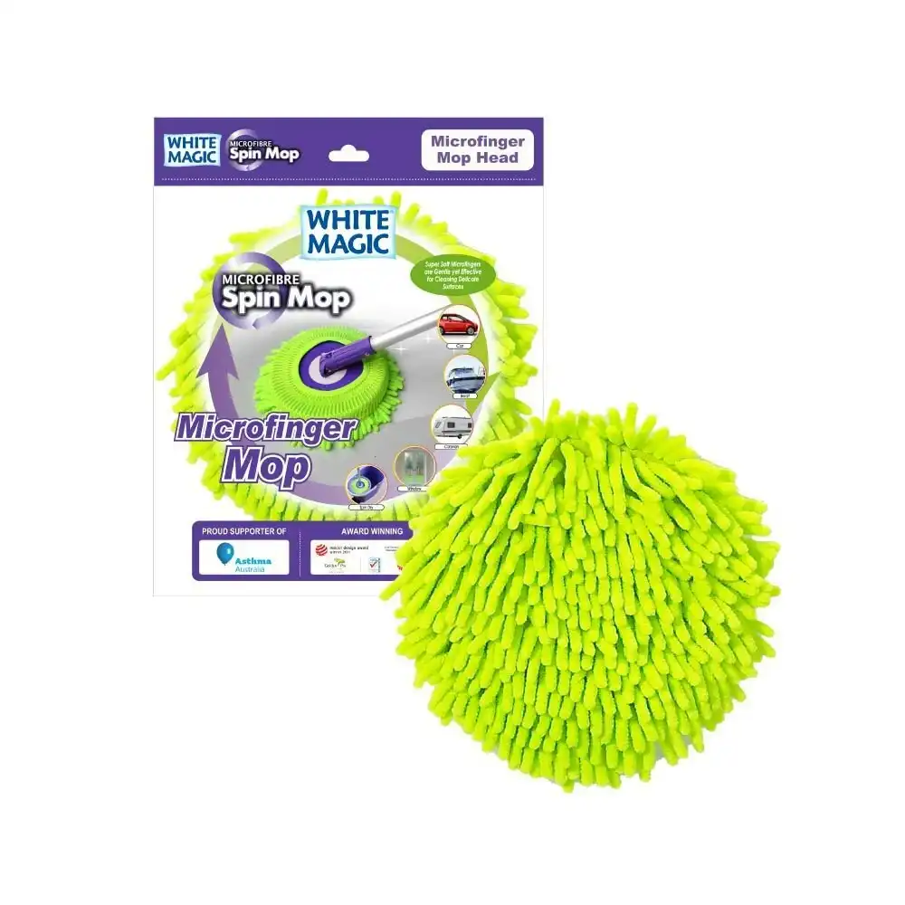 White Magic 20cm Microfinger Floor Cleaner Head Attachment For Spin Mop Green