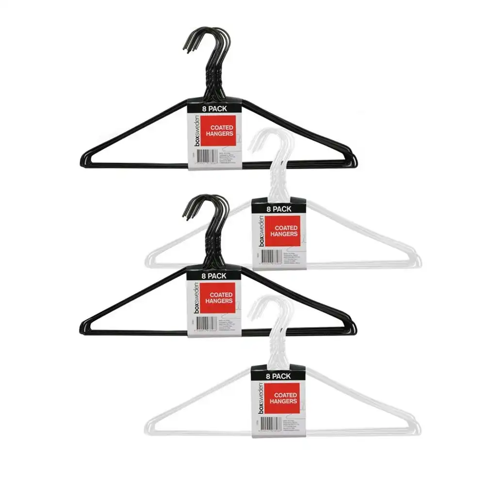 4x 8PK Boxsweden Clothes Hangers Coated Wire Clothing Closet Organiser Assorted