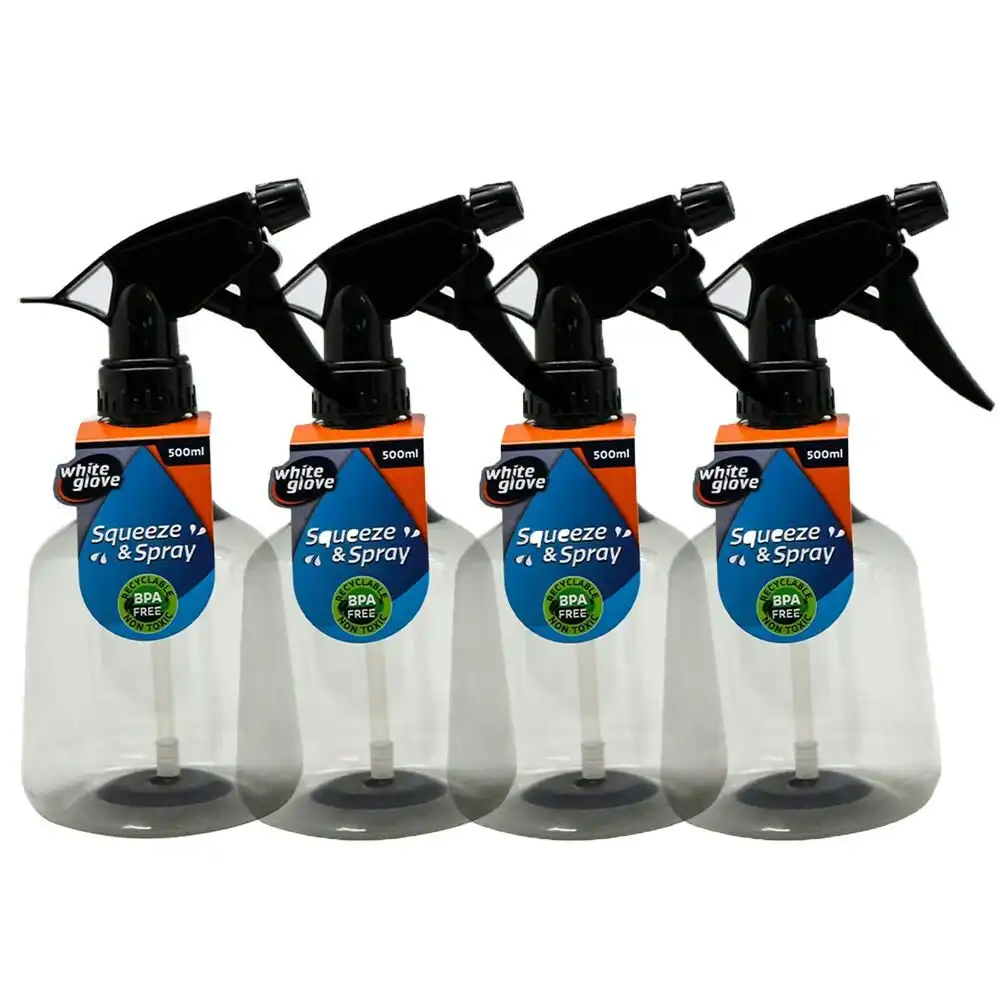 4x White Glove Spray Bottle 500ml  Container Jar Adjustable Nozzle BLK