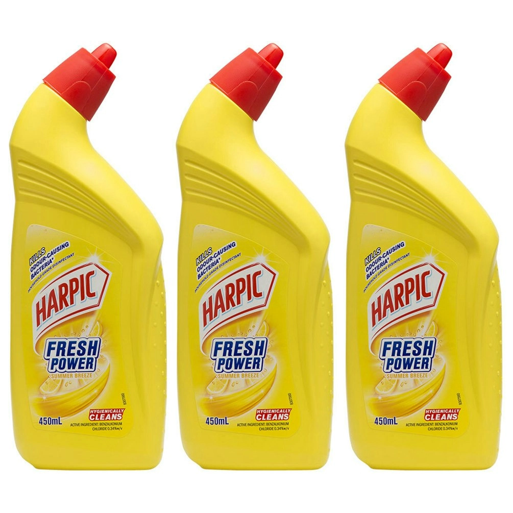 3x Harpic Fresh Power 450ml Toilet Bowl Flush Cleaner Disinfectant Summer Breeze