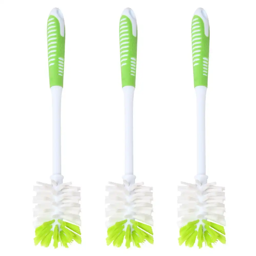 3x Sabco Soft Grip 33x7cm Cleaning Brush For Bottle/Vase/Glassware White/Green