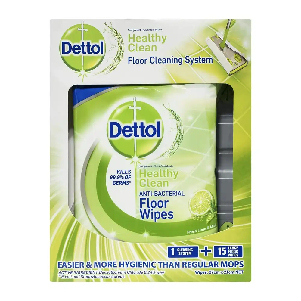 2x Dettol Healthy Clean Antibacterial Floor Wipe Cleaning System Fresh Lime Mint
