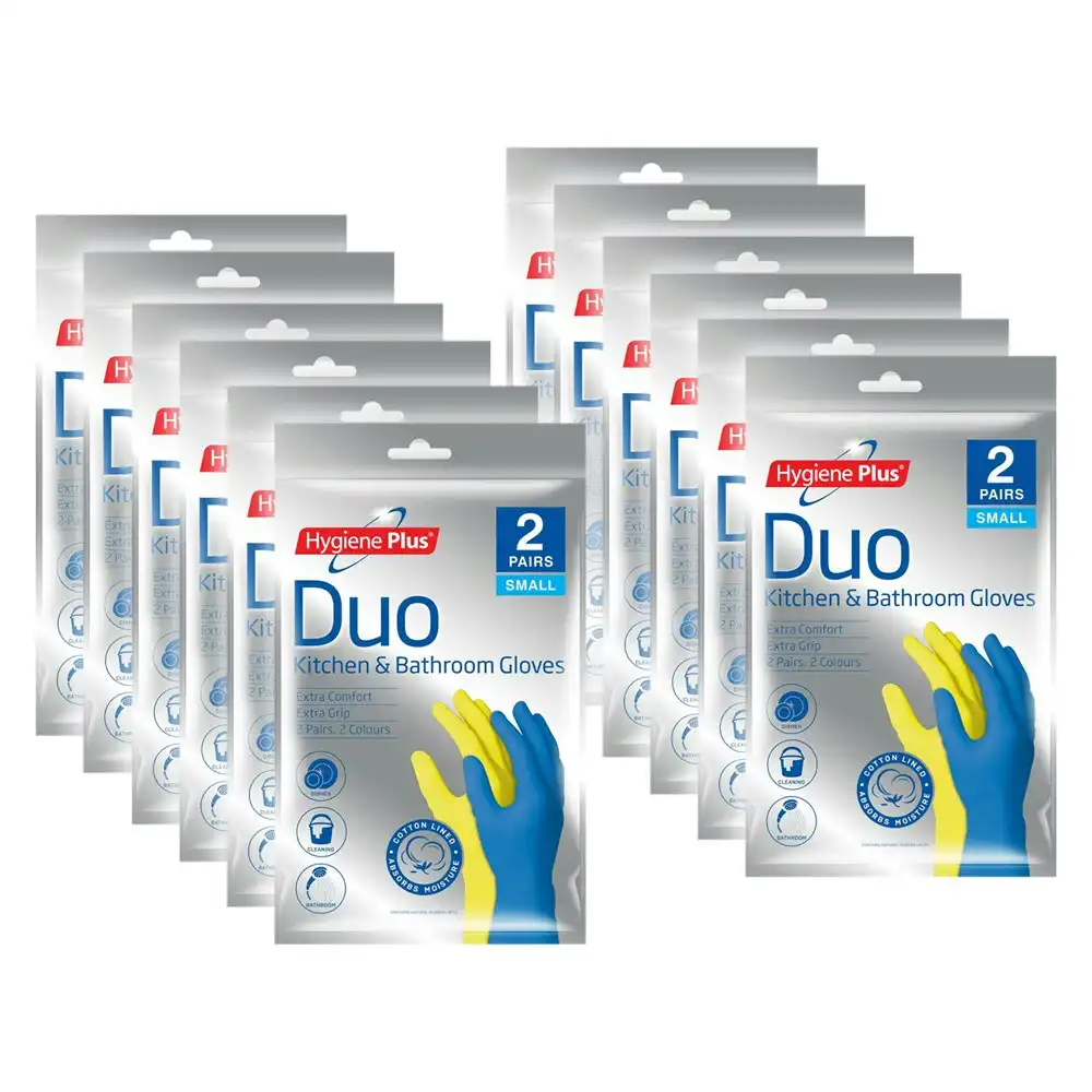 12x Pairs Hygiene Plus Duo Size S Kitchen/Bathroom Latex Cleaning Gloves Asstd