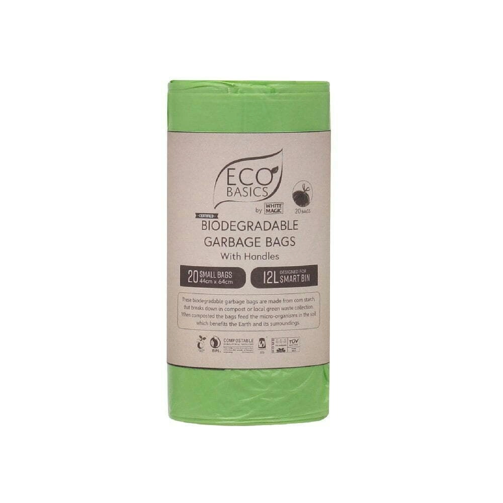 Eco Basics 12L Small Biodegradable Garbage Bags Waste Storage Container Green