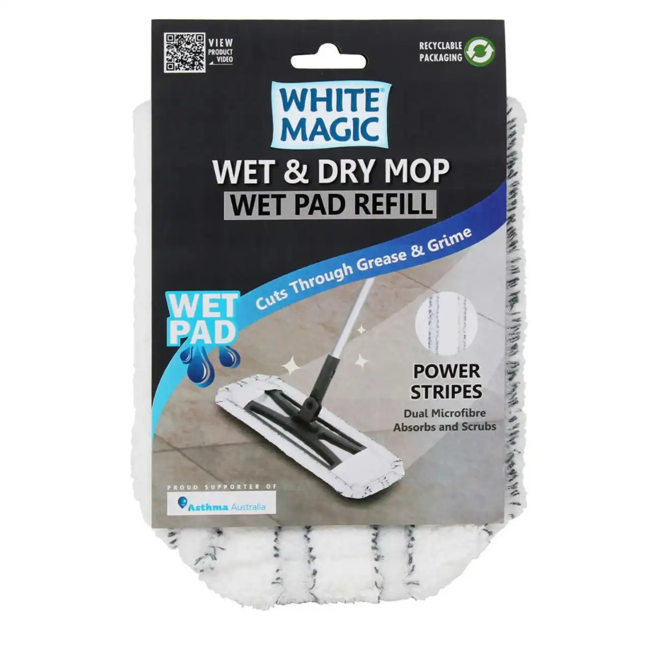 White Magic 40cm Microfibre Pad Refill Replacement For Wet & Dry Mop Dry White