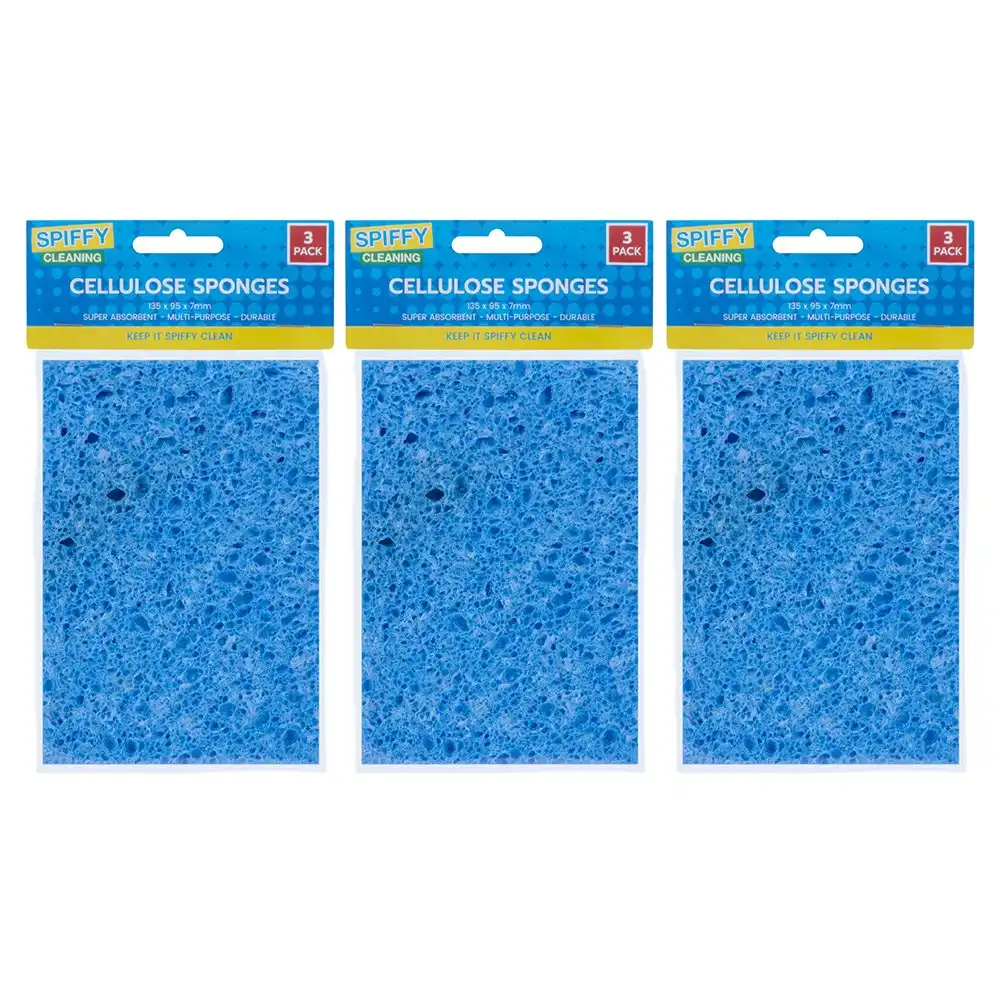 9x Spiffy Cleaning 13.5x9.5cm Cellulose Sponges Dirt Scrubber Kitchen Cleaning