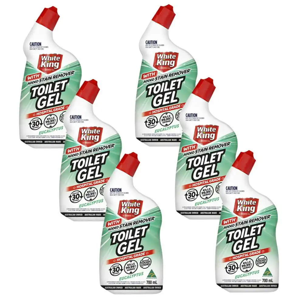 6x White King Toilet Gel With Added Stain Remover Cleaner Eucalyptus 700ml