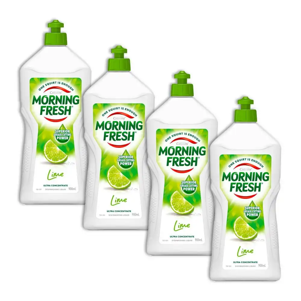 4x Morning Fresh Kitchen Dishwashing Cleaning Liquid Lime Fresh Bottle 900ml