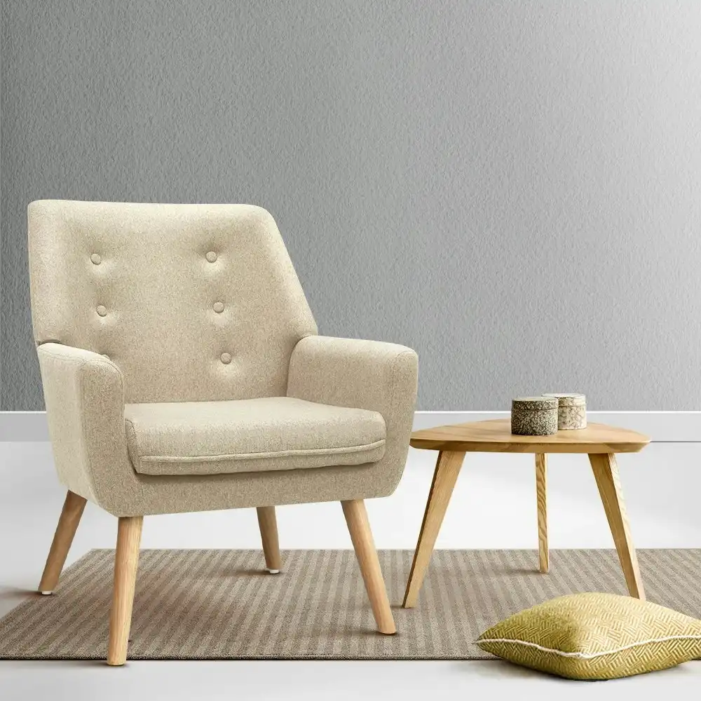 Artiss Armchair Lounge Chair Accent Armchairs Fabric Single Sofa Chairs Beige
