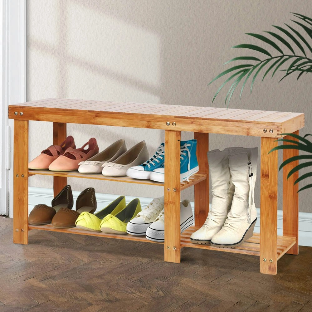 Artiss Bamboo Shoe Rack Cabinet Wooden Bench Storage Organiser Stand Stool Seat