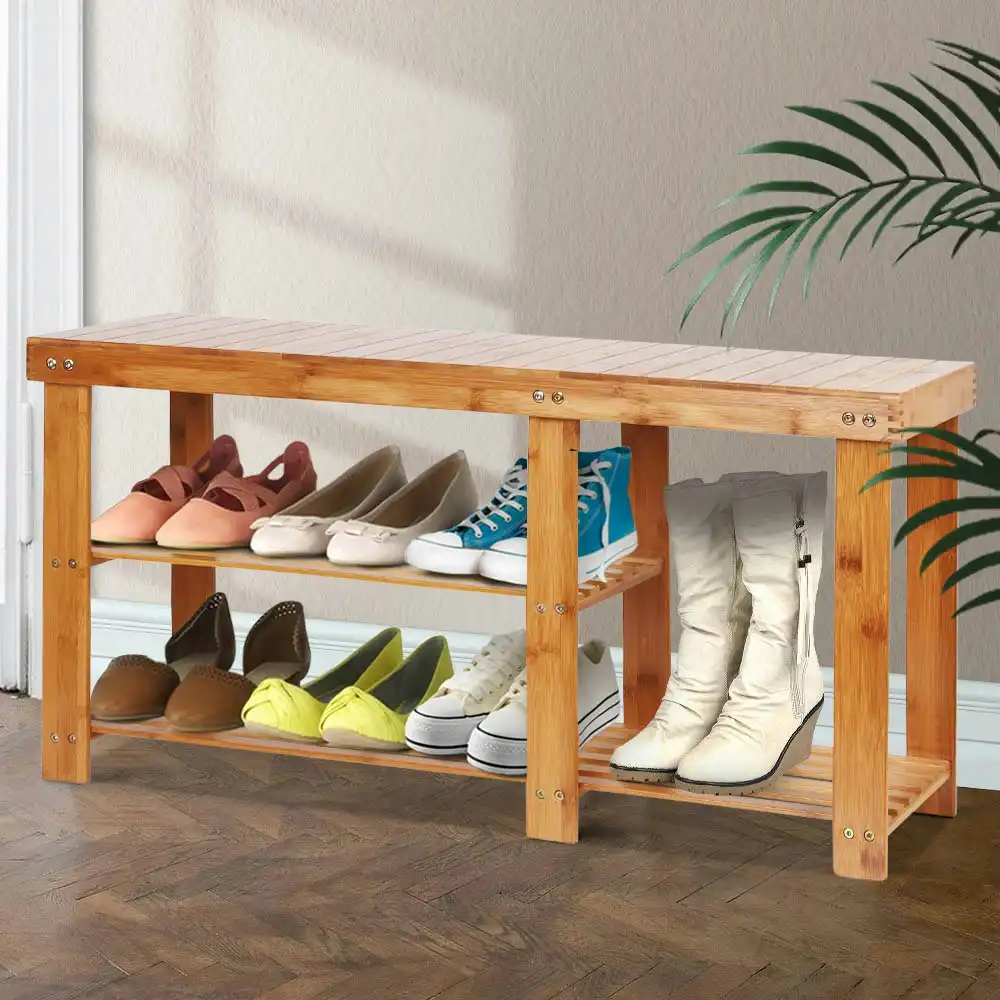 Artiss Bamboo Shoe Rack Cabinet Wooden Bench Storage Organiser Stand Stool Seat